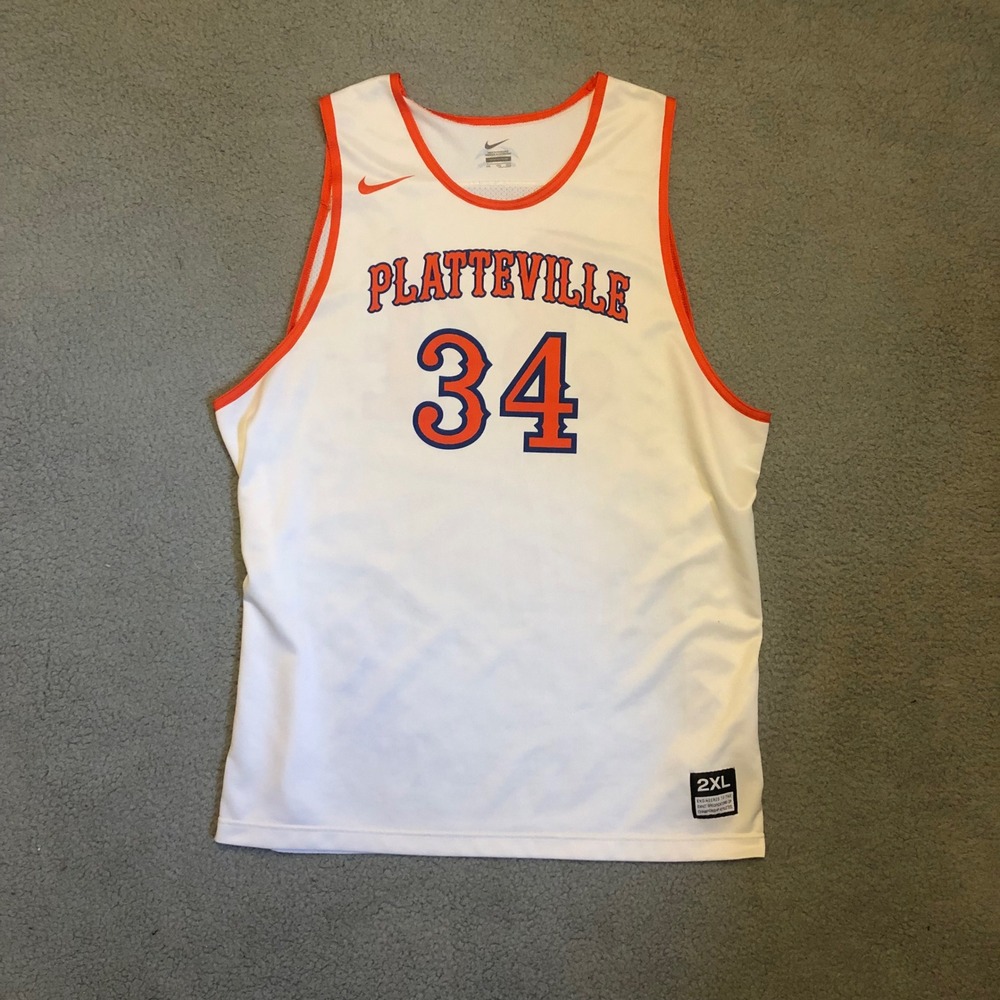 Nike Platteville 34 Basketball Jersey Mens 2XL White Orange Vtg 00s Y2K Tank Top